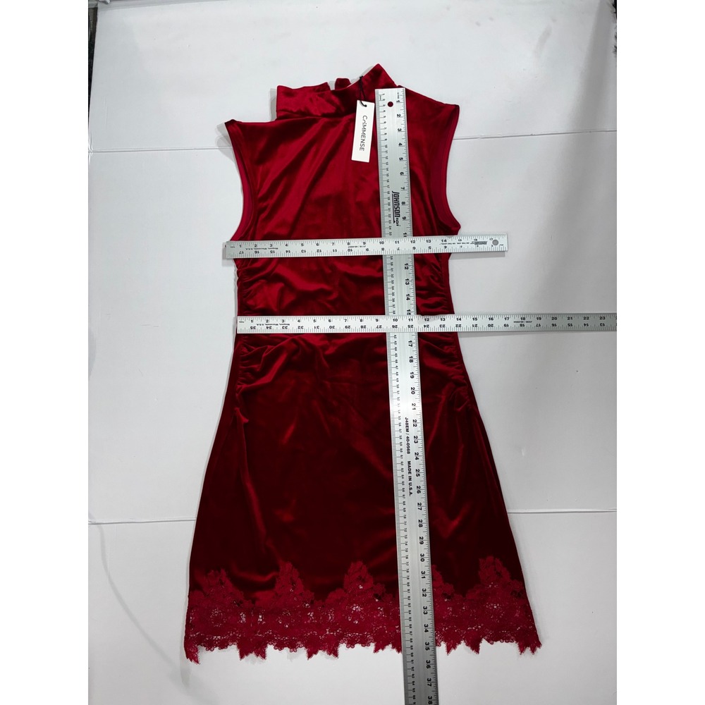 Red Velvet Mock Neck Lace Trim Mini Dress Womens Large NWT holiday‎ Party - Picture 5 of 6